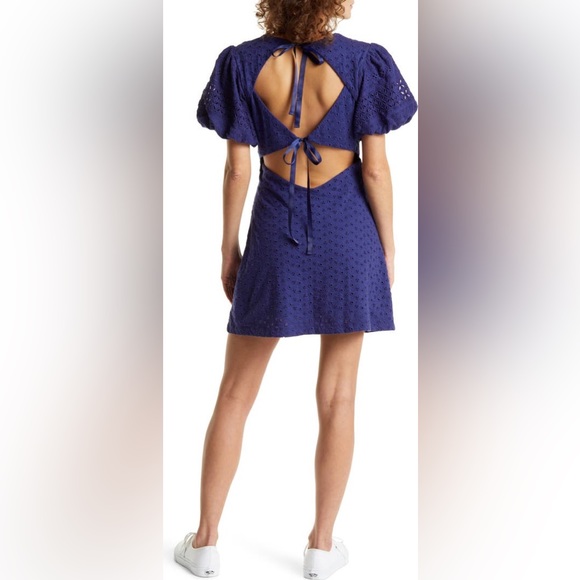 NWT Free People Apricot Rose Puff Sleeve Eyelet Dress in Living Indigo - Picture 13 of 14